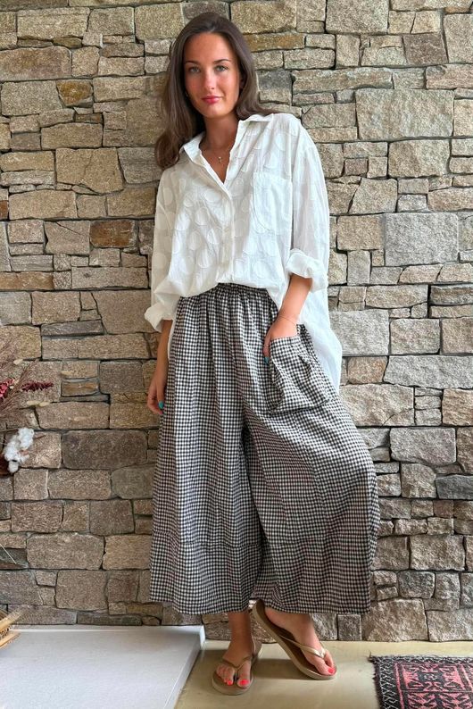 Arbi Gingham Pocket Culotte Pant Chocolate